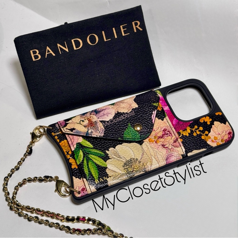 BANDOLIER Black Floral Leather Crossbody Chain Set NEW LIMITED EDITION 14 ProMax